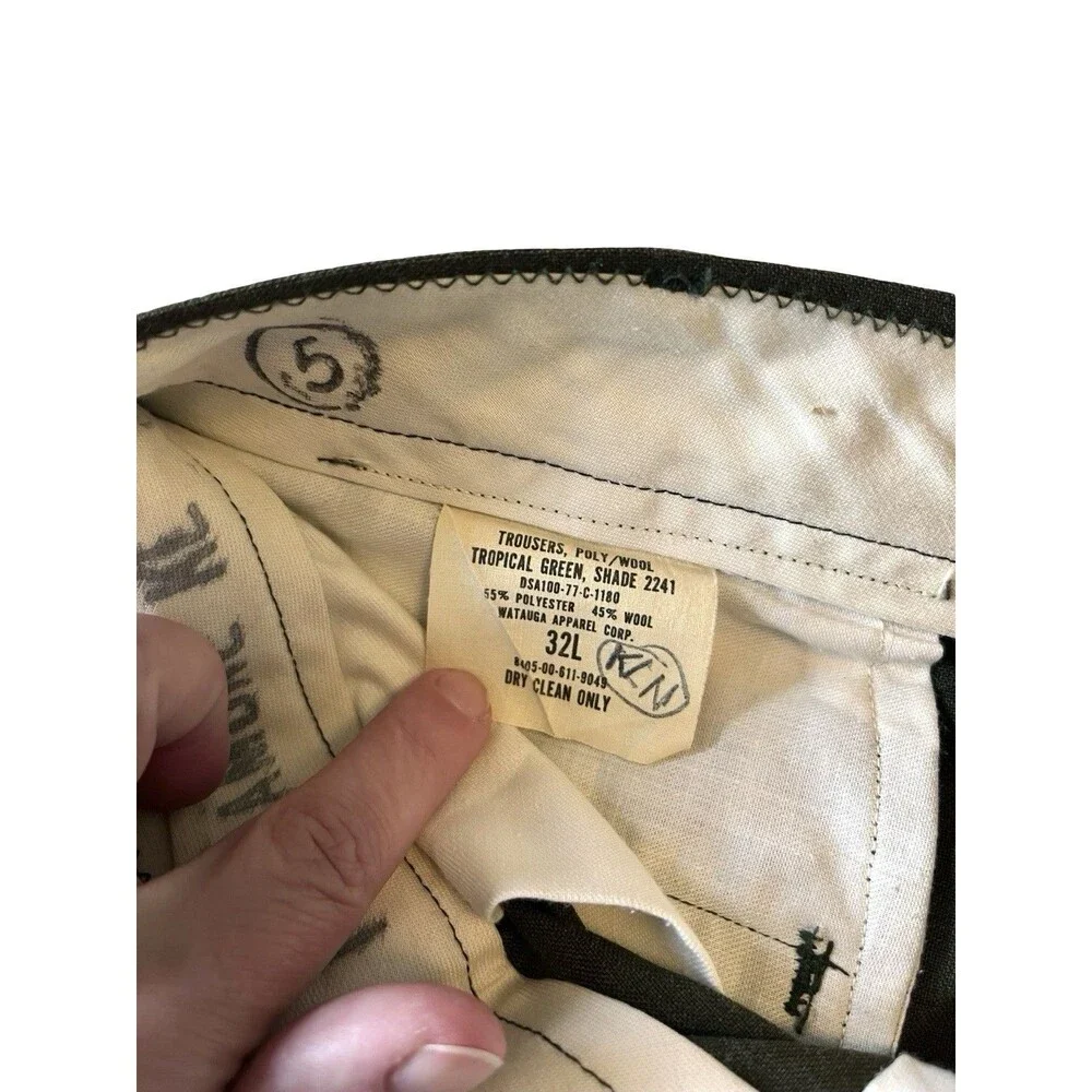 Vintage US Army Tropical Green 2241 Dress Uniform Trousers 32L Wool Blend USA